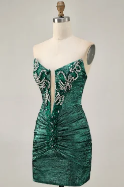 Golden Bodycon Strapless frisado vestido curto Homecoming