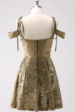 Golden Cold Shoulder A-Line Vestido Curto Homecoming