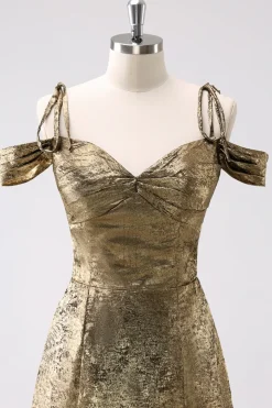Golden Cold Shoulder A-Line Vestido Curto Homecoming