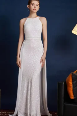 Golden Glitter Uma Linha Esparguete Correias Frisado Vestido Longo Baile