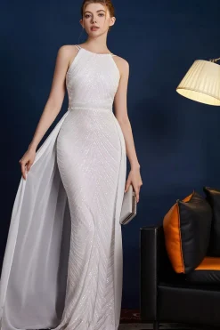 Golden Glitter Uma Linha Esparguete Correias Frisado Vestido Longo Baile