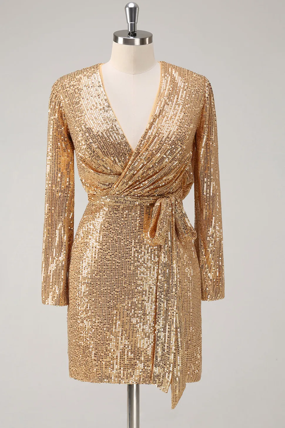 Golden Glitter V Pescoço Curto Apertado Vestido de Festa