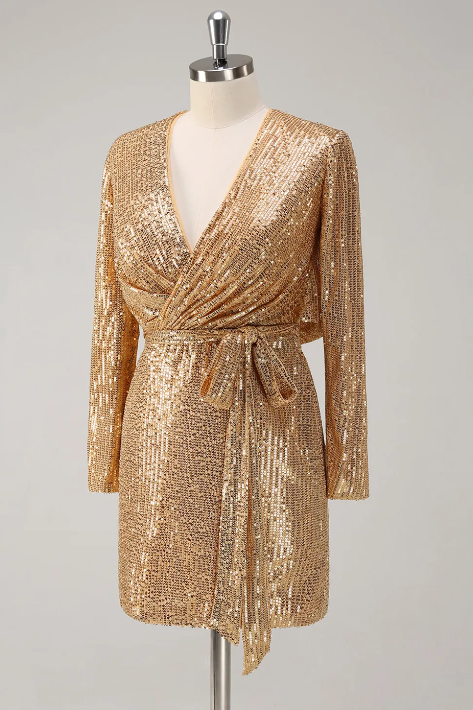Golden Glitter V Pescoço Curto Apertado Vestido de Festa