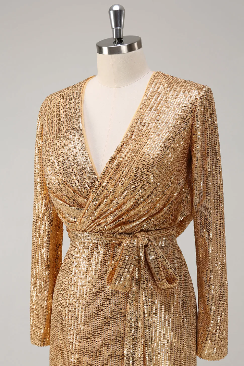Golden Glitter V Pescoço Curto Apertado Vestido de Festa