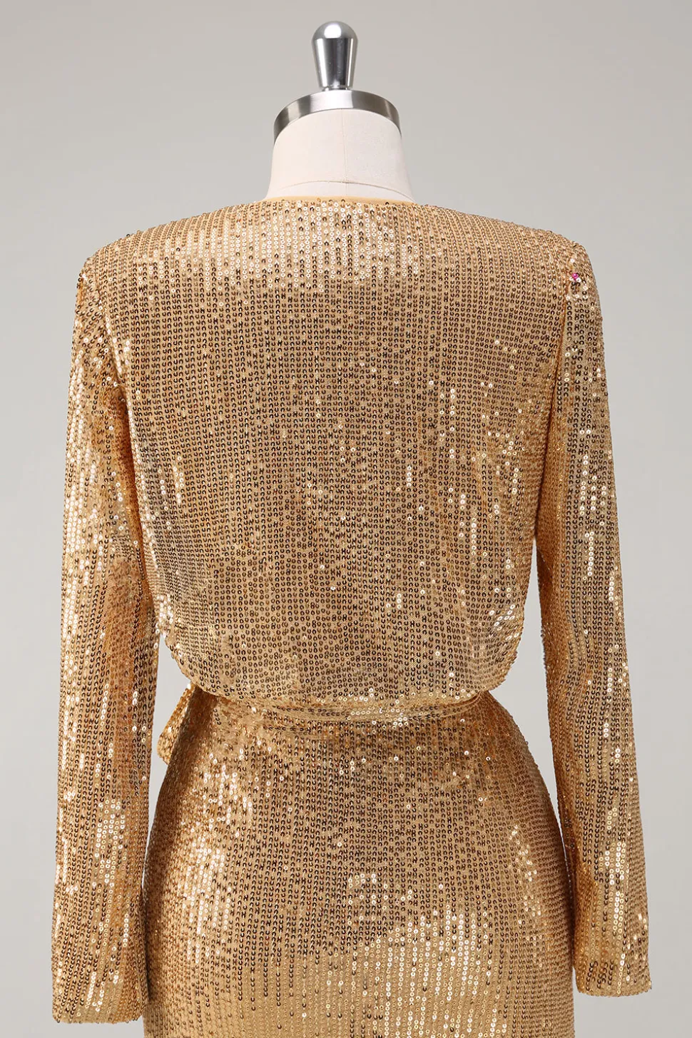 Golden Glitter V Pescoço Curto Apertado Vestido de Festa