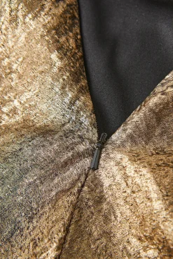 Golden Halter Neck Sereia Cetim Midi Cocktail Dress