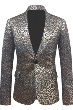 Golden Jacquard Xale Lapela Blazer Masculino