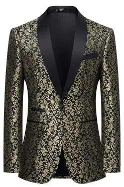 Golden Jacquard Xale Lapela Blazer Masculino