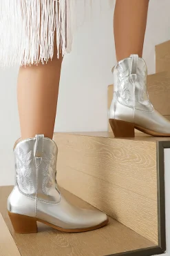 Golden Low Chunky Heel Western Cowgirl Botas