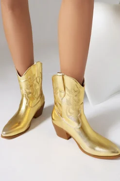 Golden Low Chunky Heel Western Cowgirl Botas