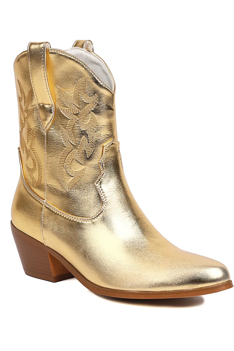 Golden Low Chunky Heel Western Cowgirl Botas