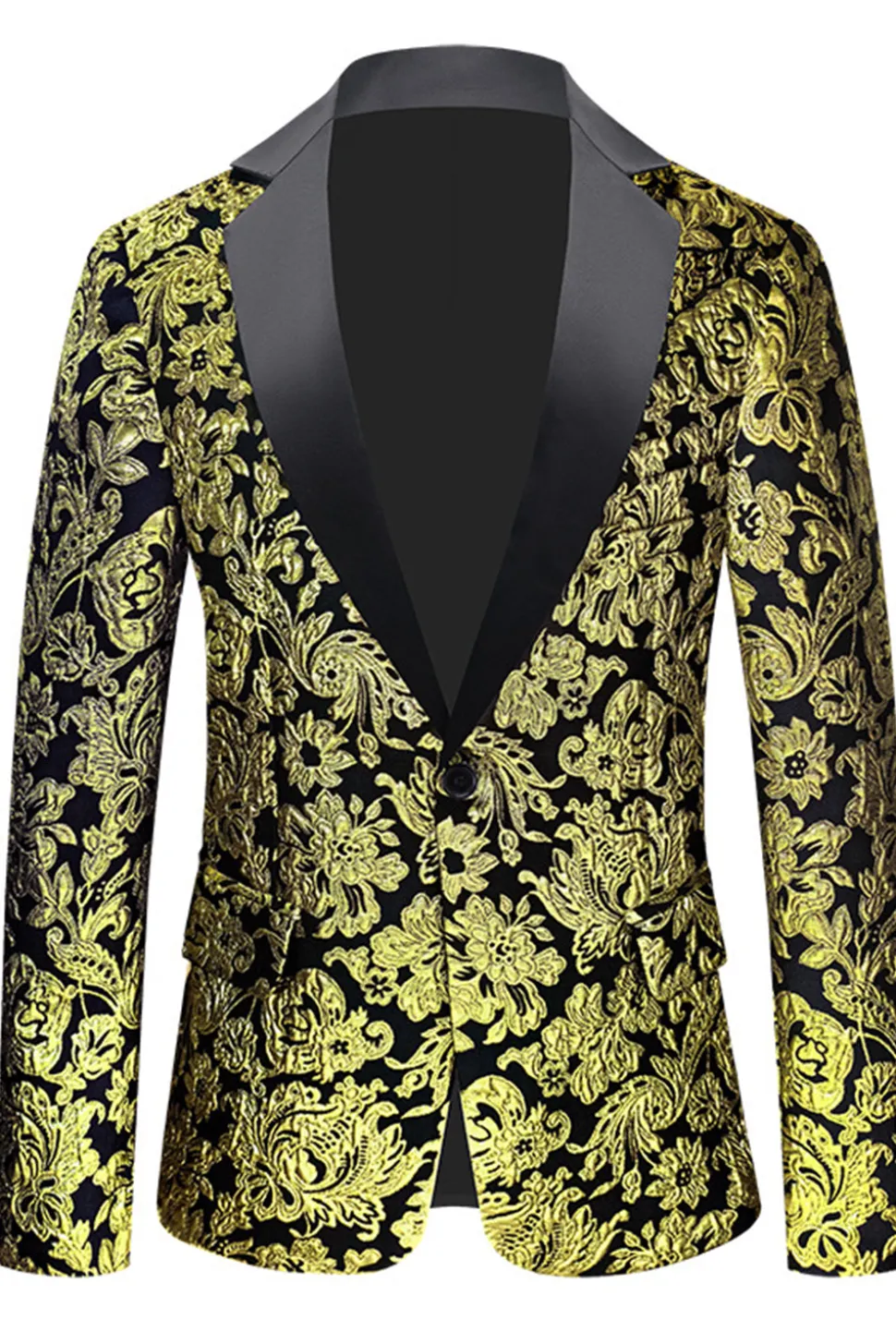 Golden Notched Lapela Jacquard Blazer Masculino
