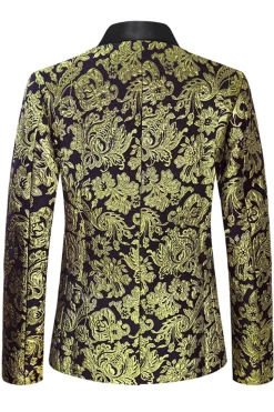 Golden Notched Lapela Jacquard Blazer Masculino