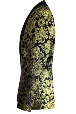 Golden Notched Lapela Jacquard Blazer Masculino