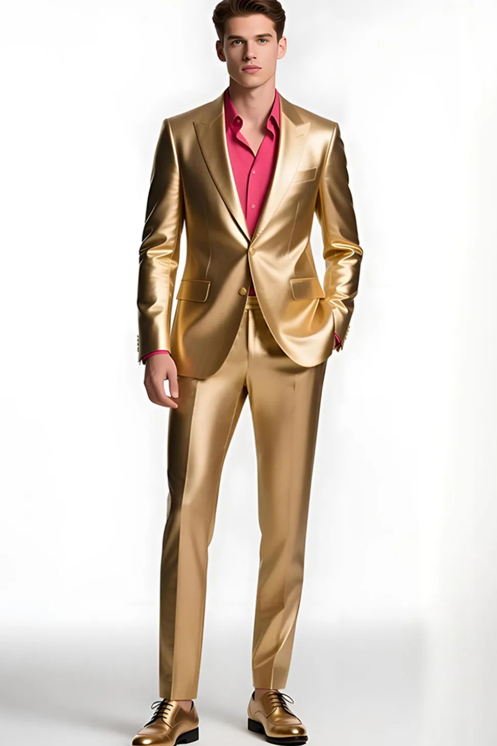 Golden Single Peito Pico Lapela Homens Prom Suits