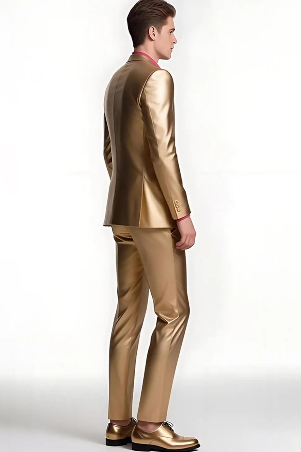 Golden Single Peito Pico Lapela Homens Prom Suits