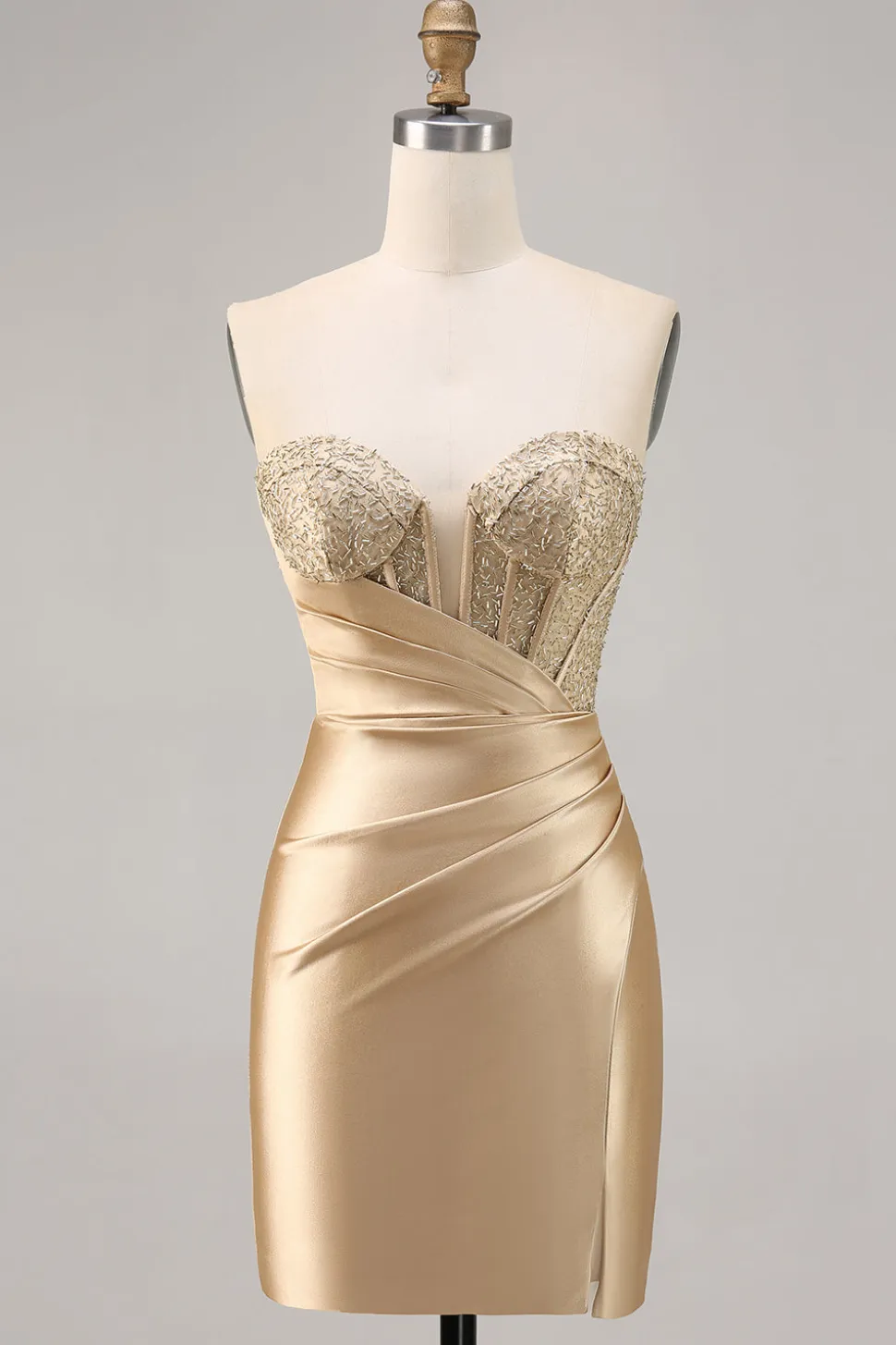 Golden Strapless Corset Bodycon Vestido Curto Homecoming