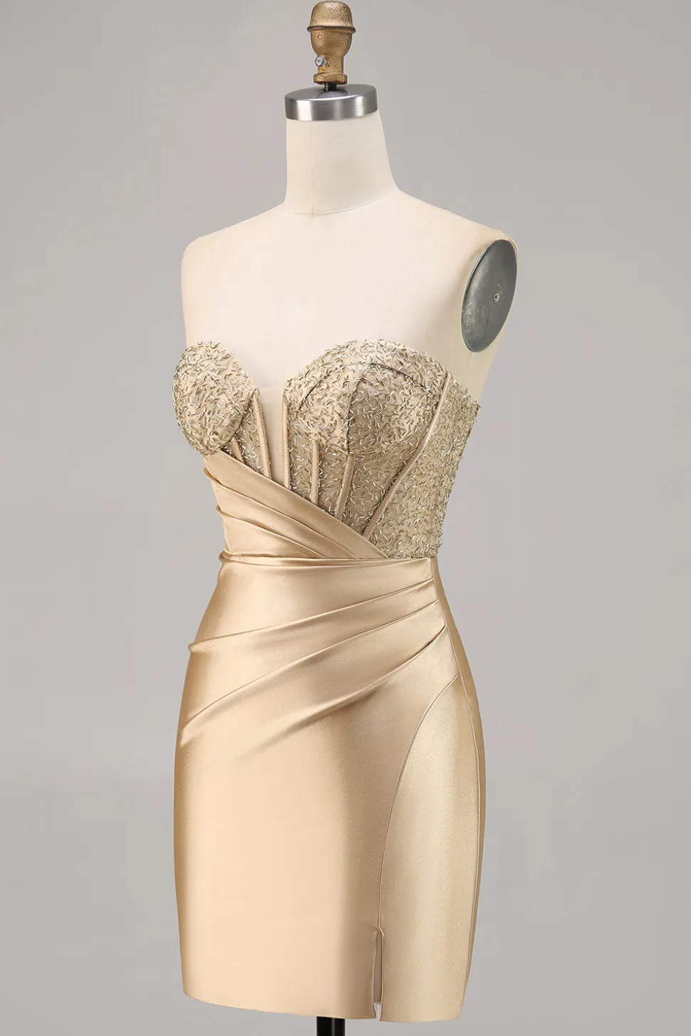 Golden Strapless Corset Bodycon Vestido Curto Homecoming