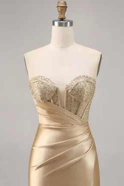 Golden Strapless Corset Bodycon Vestido Curto Homecoming