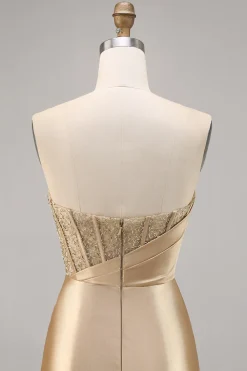 Golden Strapless Corset Bodycon Vestido Curto Homecoming