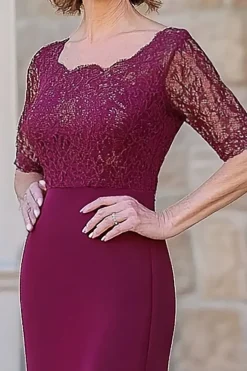 Graciosa renda de Borgonha Appliques mãe do vestido de noiva com fenda