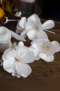 Grampos de cabelo de flor de tecido elegante branco