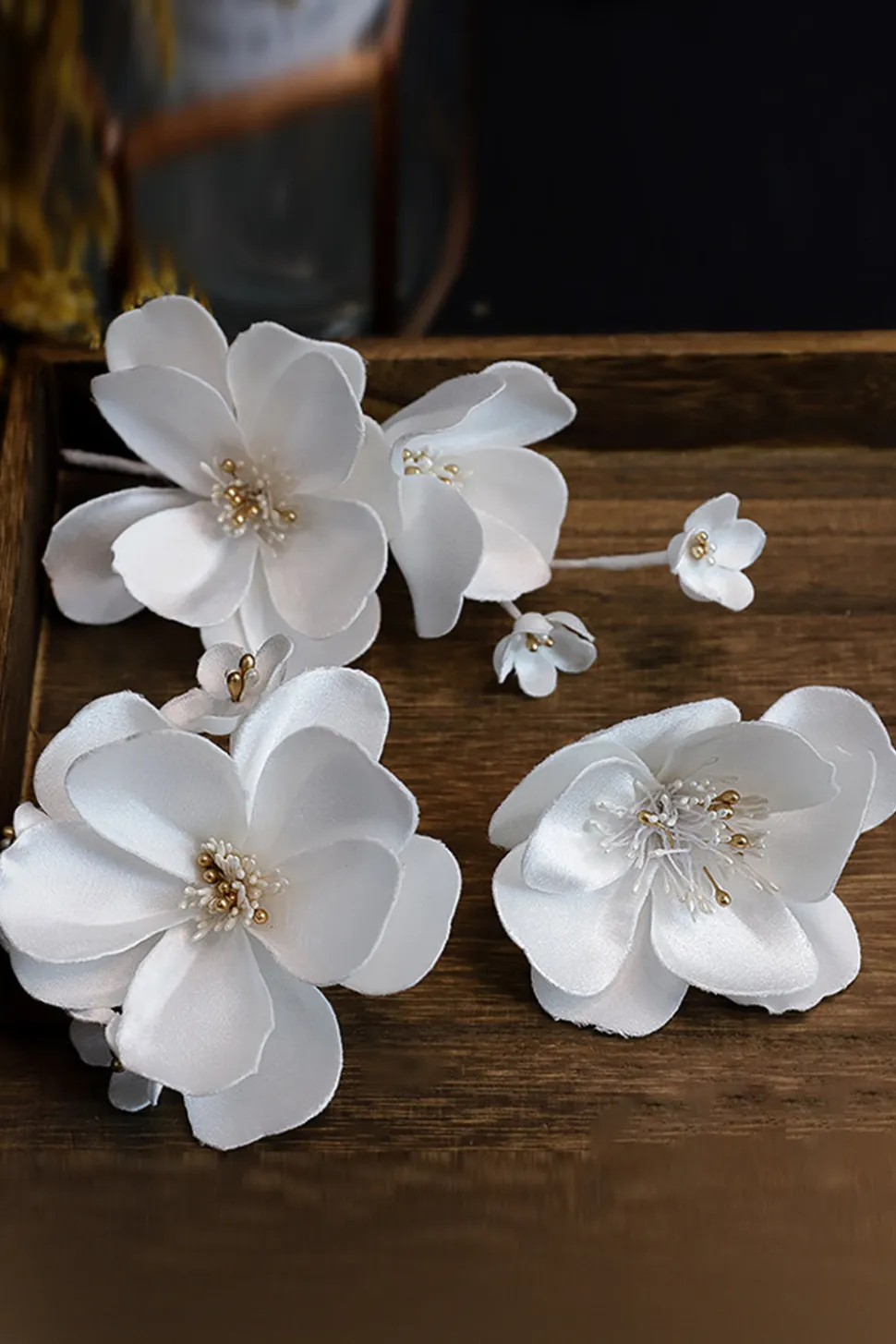 Grampos de cabelo de flor de tecido elegante branco