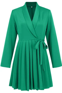 Green A Line plissado vestido curto de cocktail com arco