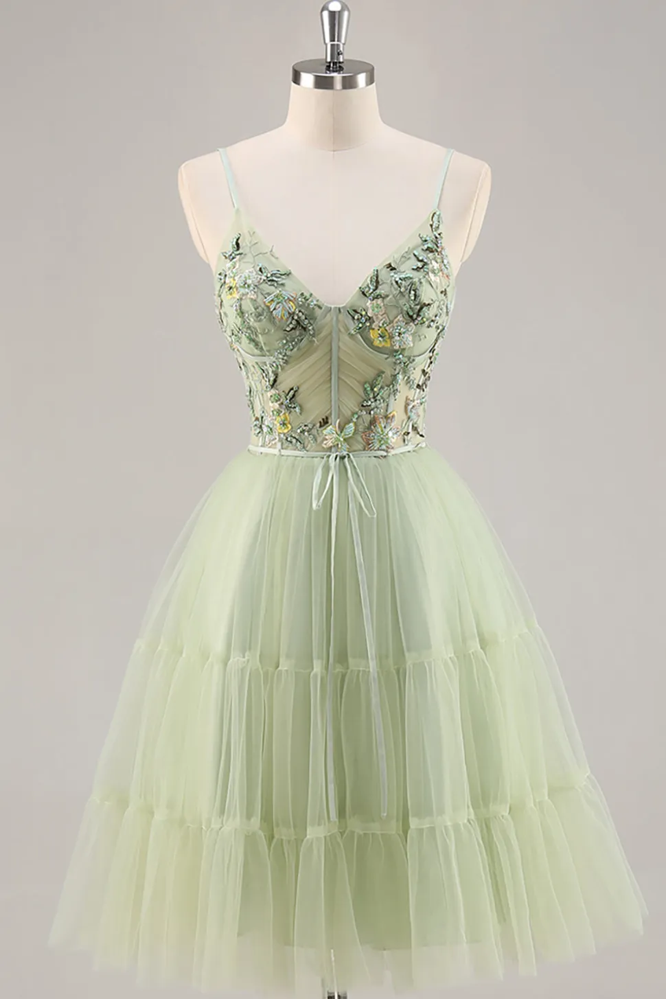 Green Applique Corset A Line Homecoming Dress