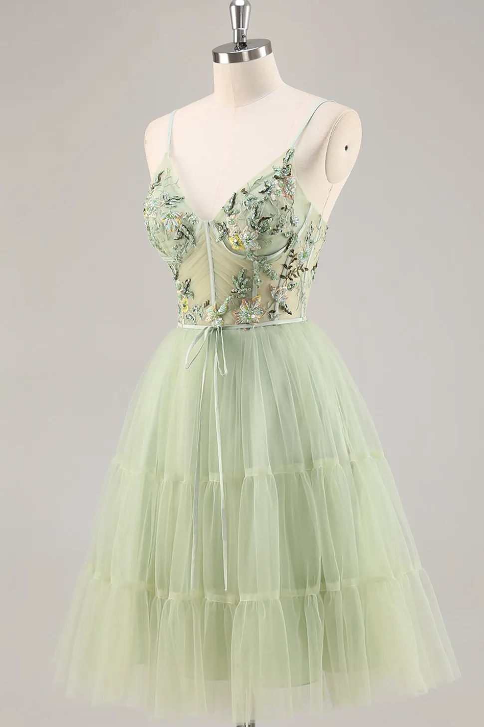 Green Applique Corset A Line Homecoming Dress