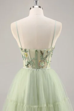 Green Applique Corset A Line Homecoming Dress