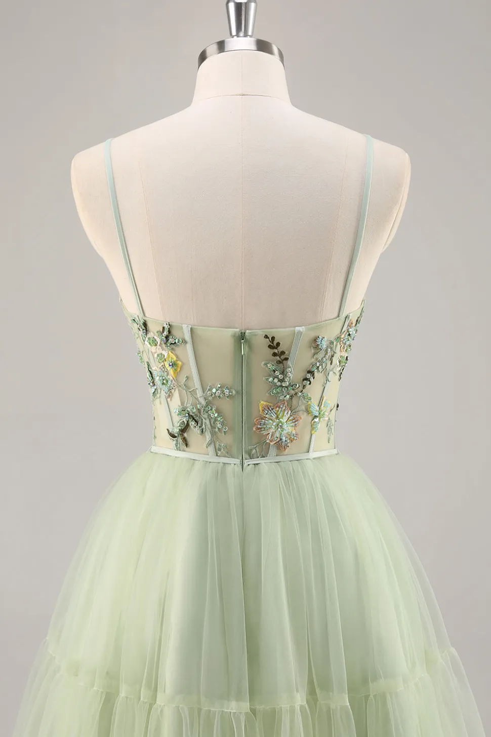 Green Applique Corset A Line Homecoming Dress