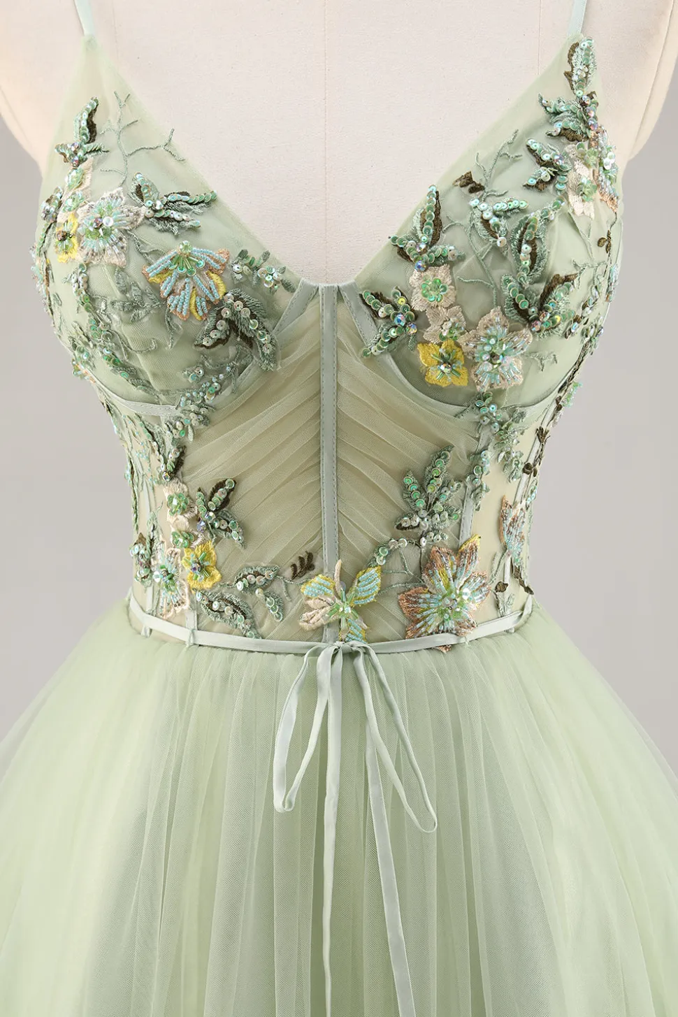 Green Applique Corset A Line Homecoming Dress