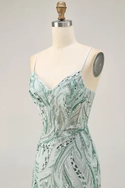 Green Beaded Bodycon Homecoming vestido com renda para trás