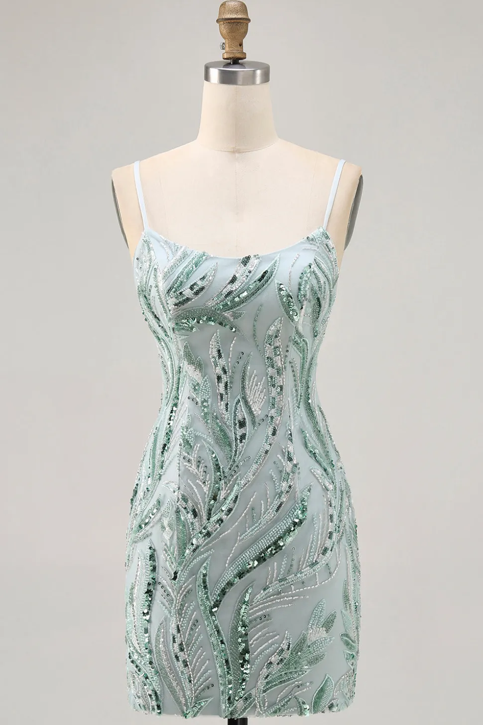 Green Bodycon Esparguete Correias Frisado Homecoming Dress com Sequins