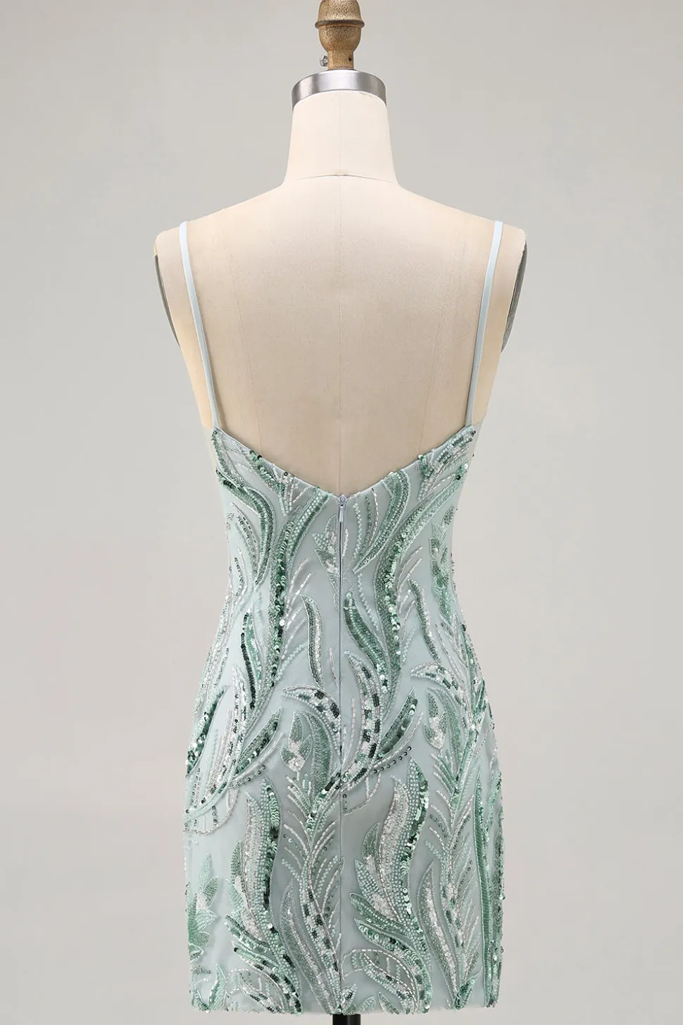 Green Bodycon Esparguete Correias Frisado Homecoming Dress com Sequins