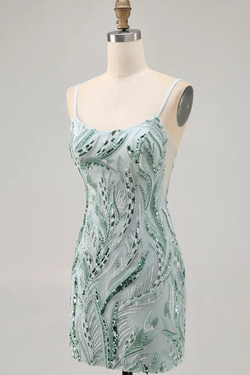 Green Bodycon Esparguete Correias Frisado Homecoming Dress com Sequins