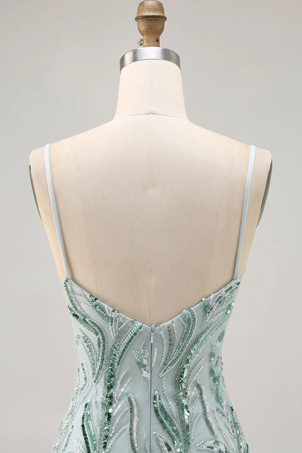 Green Bodycon Esparguete Correias Frisado Homecoming Dress com Sequins