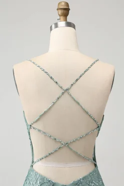 Green Bodycon frisado vestido curto Homecoming com Criss Cross Back
