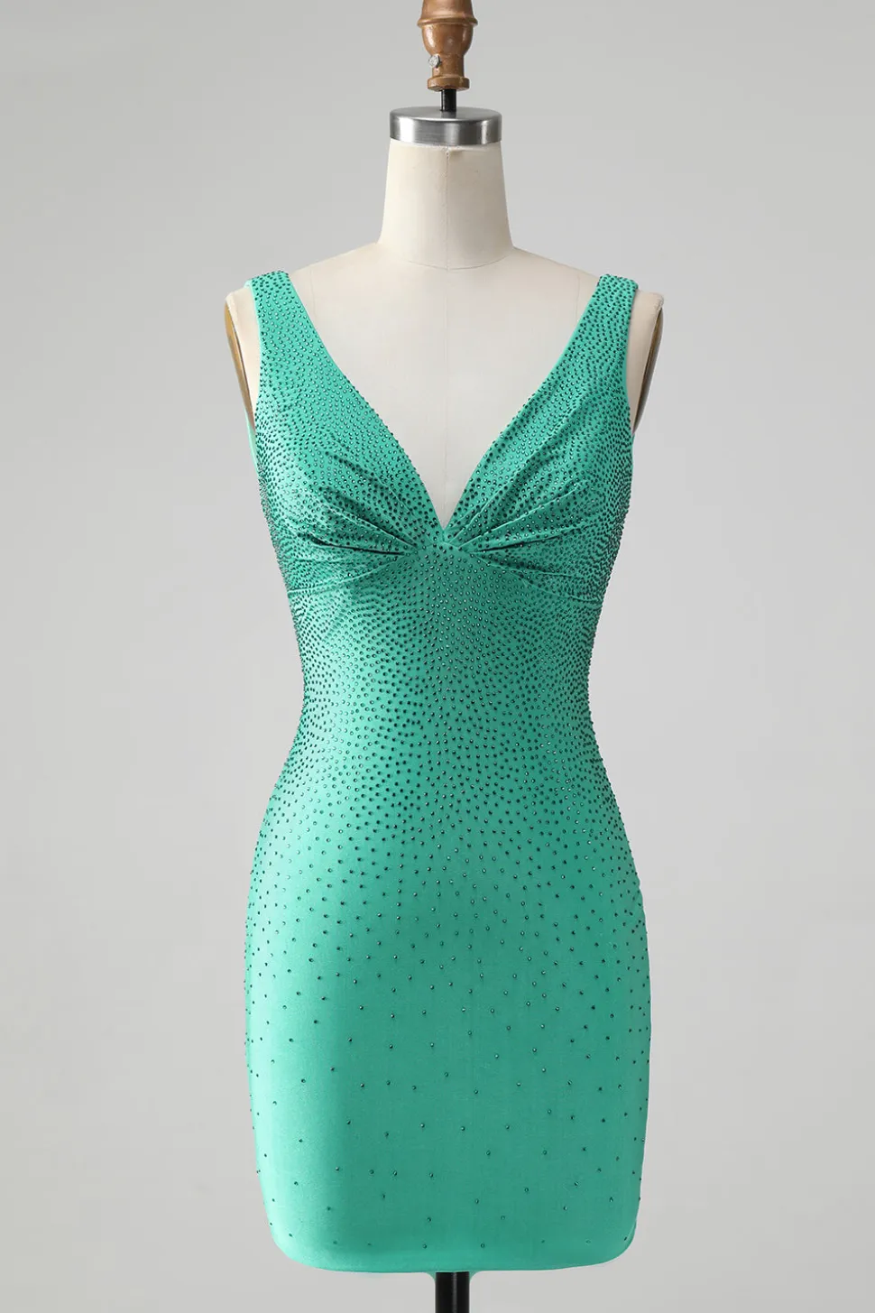 Green Bodycon V Pescoço Backless Vestido Curto Homecoming com Missangas