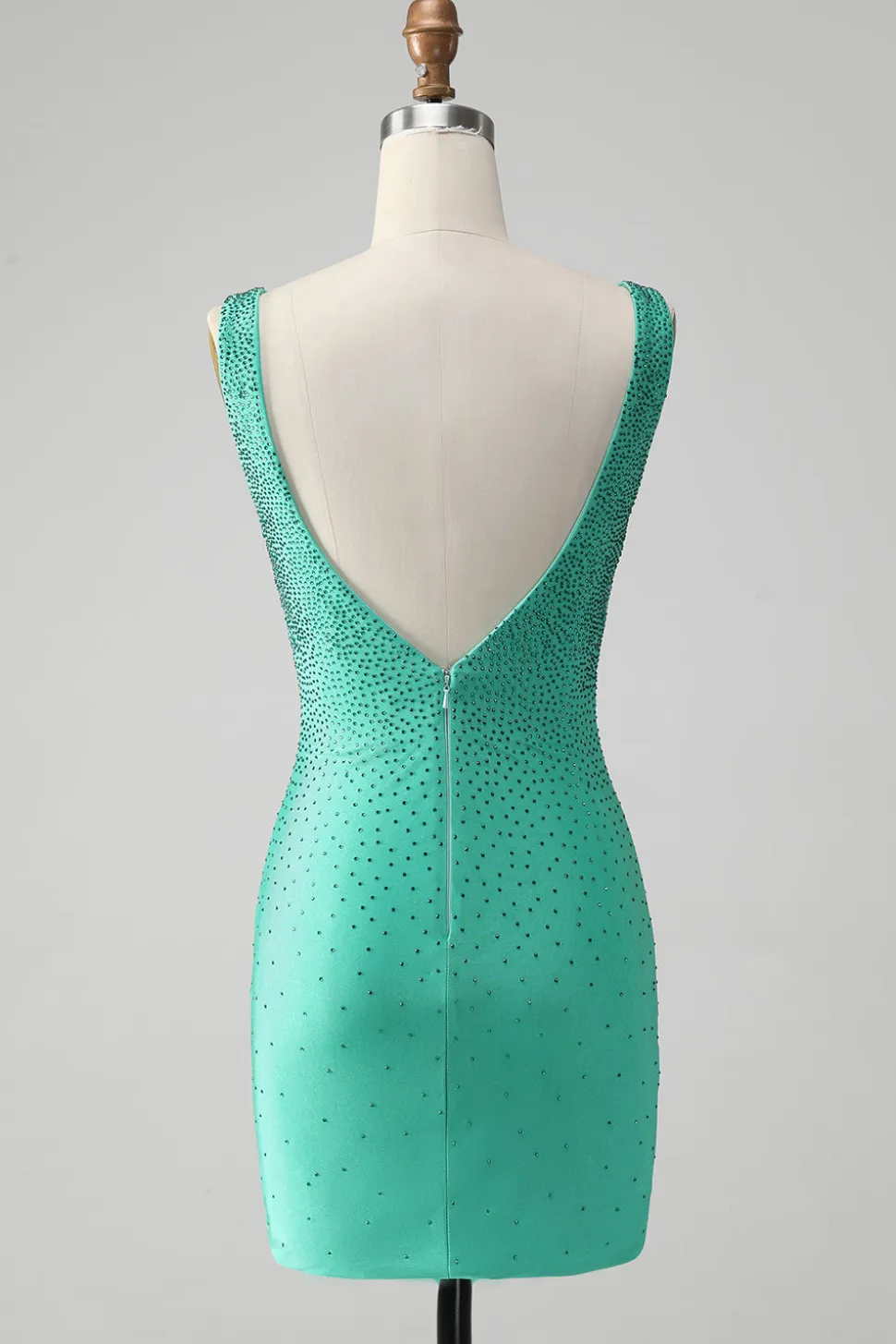 Green Bodycon V Pescoço Backless Vestido Curto Homecoming com Missangas