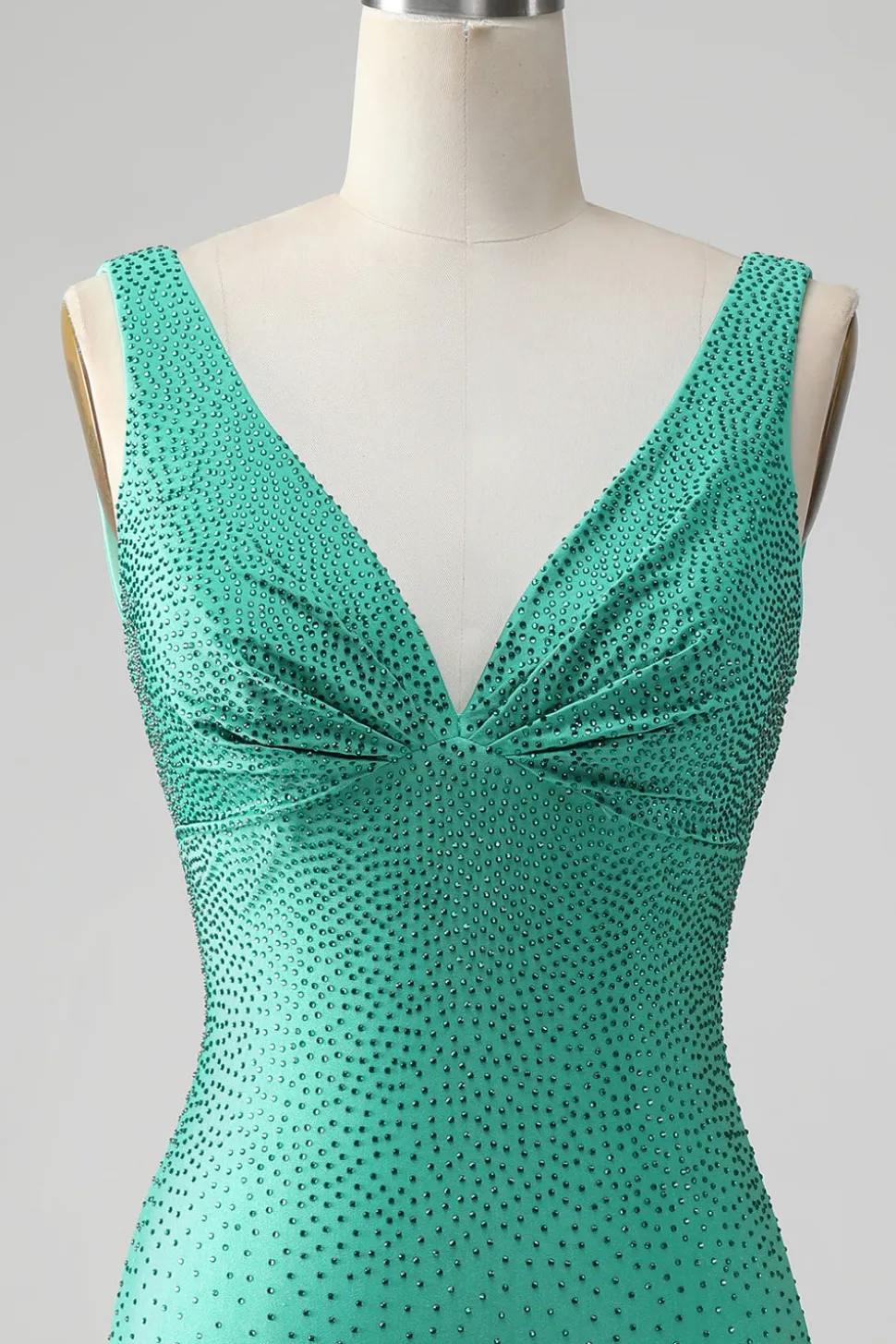 Green Bodycon V Pescoço Backless Vestido Curto Homecoming com Missangas