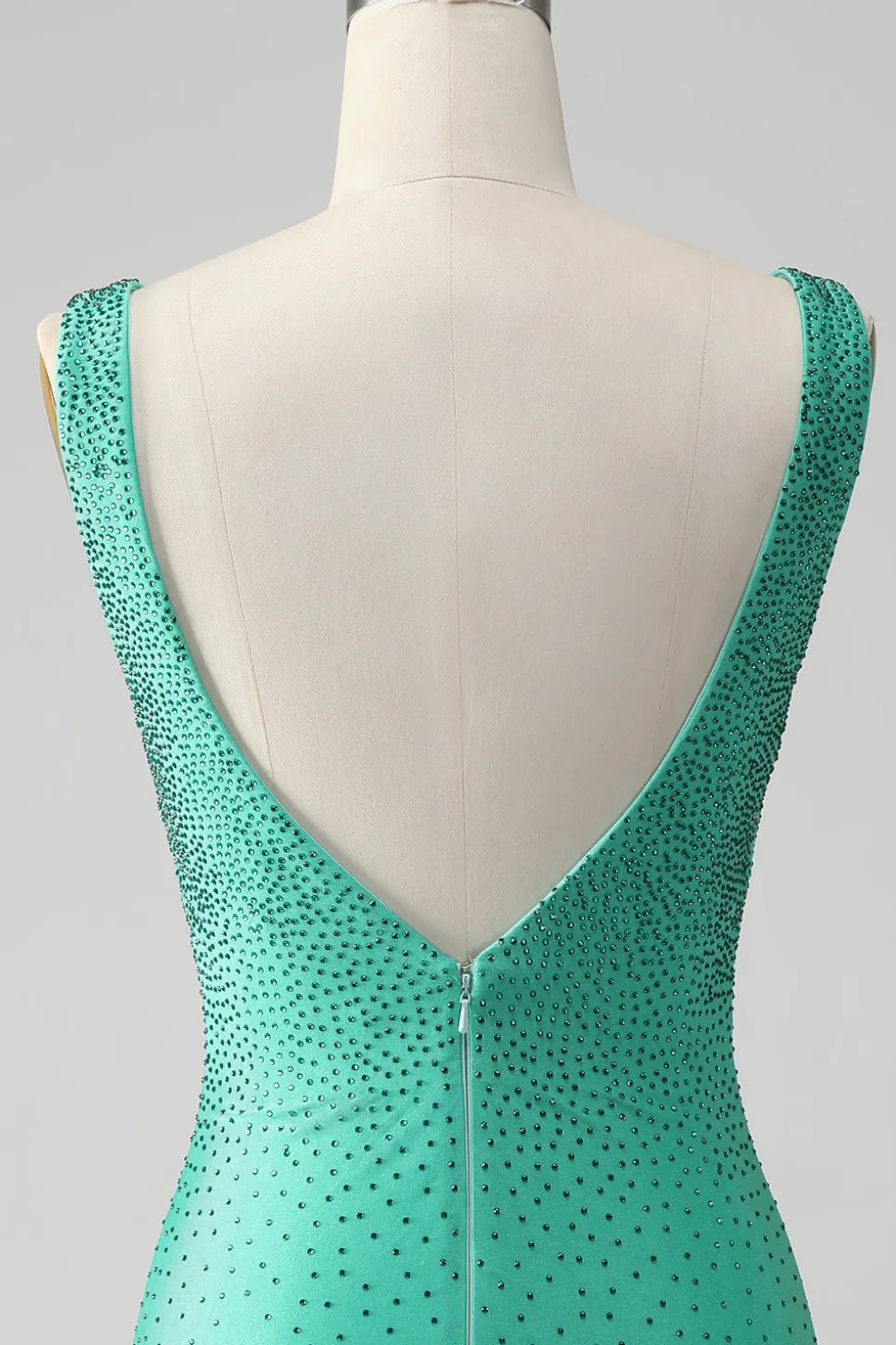 Green Bodycon V Pescoço Backless Vestido Curto Homecoming com Missangas