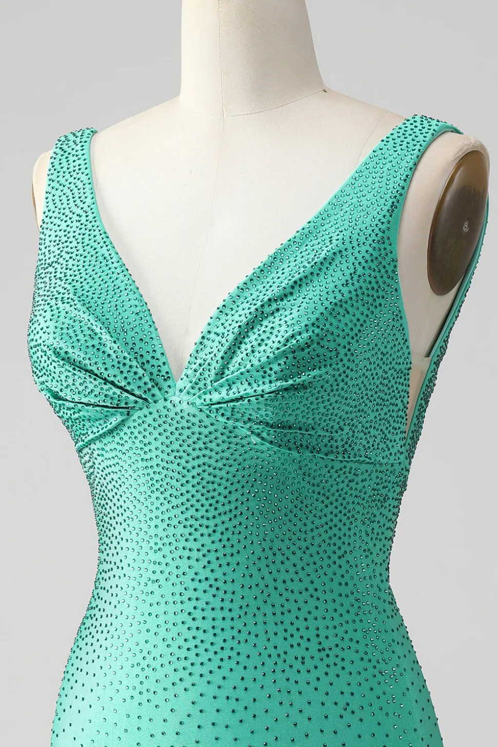 Green Bodycon V Pescoço Backless Vestido Curto Homecoming com Missangas