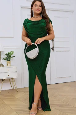 Green Cowl Neck Bodycon sem mangas longo vestido de noite com fenda