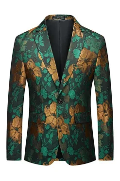 Green Jacquard Notched Lapel Blazer Masculino Prom Blazer