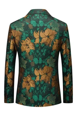 Green Jacquard Notched Lapel Blazer Masculino Prom Blazer