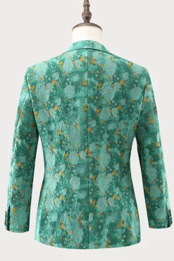 Green Peak Lapel 3 Peça Jacquard Um Botão Masculino Prom Suits