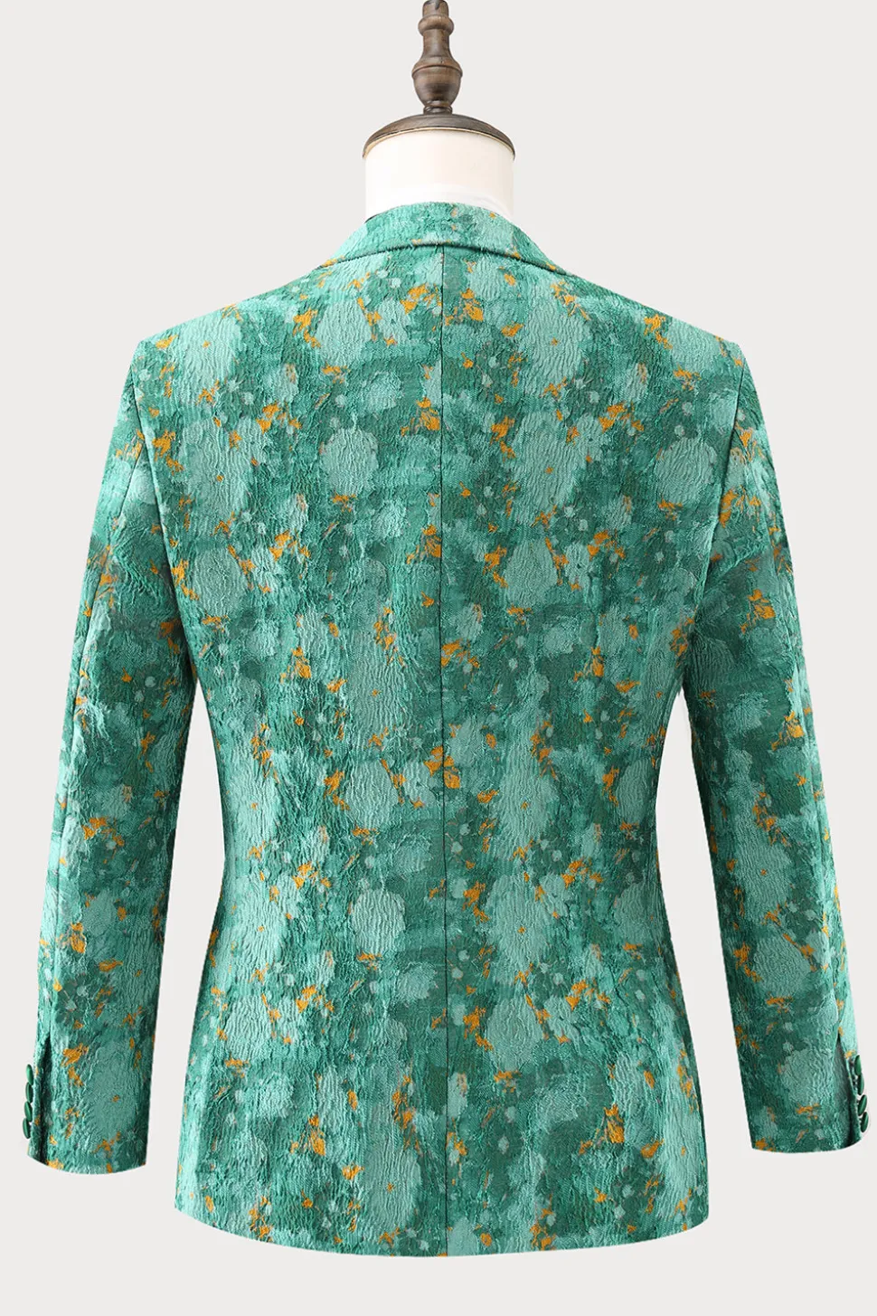 Green Peak Lapel 3 Peça Jacquard Um Botão Masculino Prom Suits