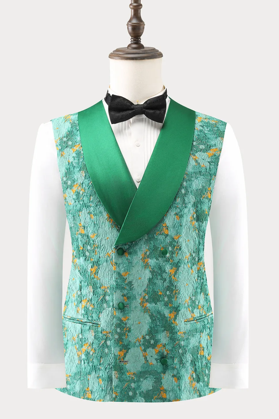 Green Peak Lapel 3 Peça Jacquard Um Botão Masculino Prom Suits